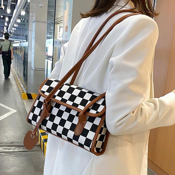

evening bags large capacity shoulder handbag 2021 summer canvas bag versatile lattice small square