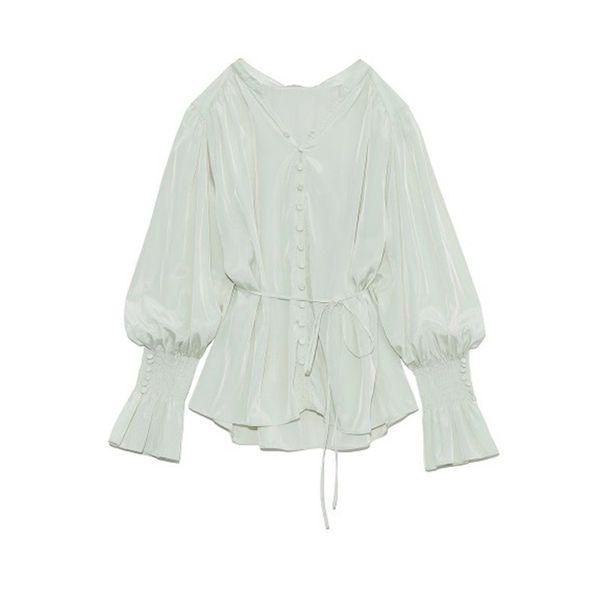 

spring flare sleeve lace up blouse woman shirts sweet v-neck long sleeve women summer fresh blusas de mujer 210514, White