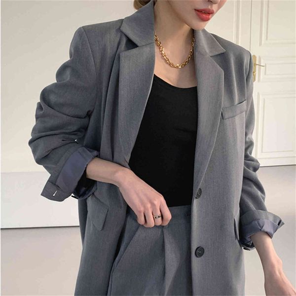 

women's two piece pants hzirip grey 2 sets straight loose office uniform chic autumn business suits femme elegant formal ol slim blazer, White