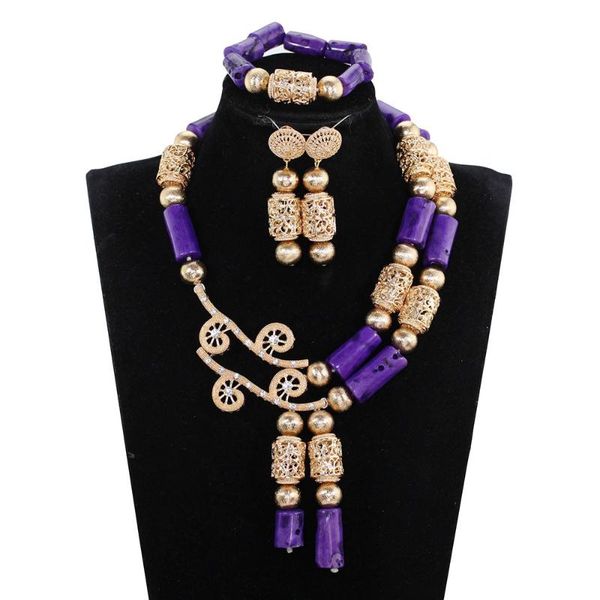 

earrings & necklace superior quality purple coral bead statement set dubai gold real african jewelry sets birthday party gift cg008, Silver