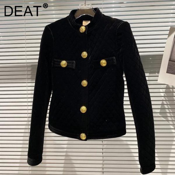 

women's jackets deat women golden velvet single breasted cotton jacket arrivals stand neck long sleeve fashion winter 2021 11d5035, Black;brown