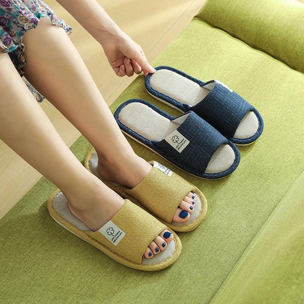 

sandals household linen four seasons home thick bottom japanese style slippers cotton female net celebrity, Black