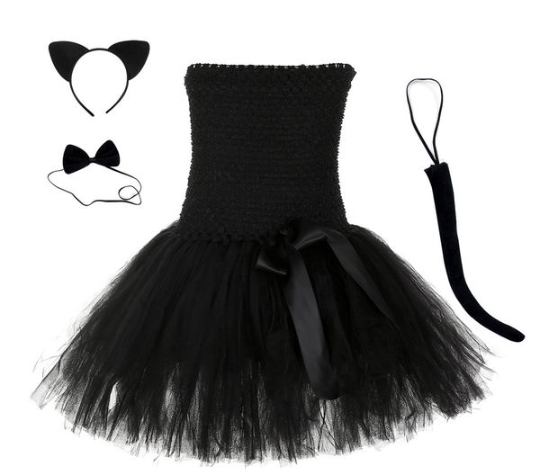 

stage carnival children's cat show costume hallowen tutu dres, Black;red