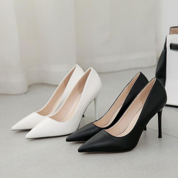 

dress shoes women pumps black and white classic basic 9.5cm high heels pointed toe shallow mouth office lady work casual