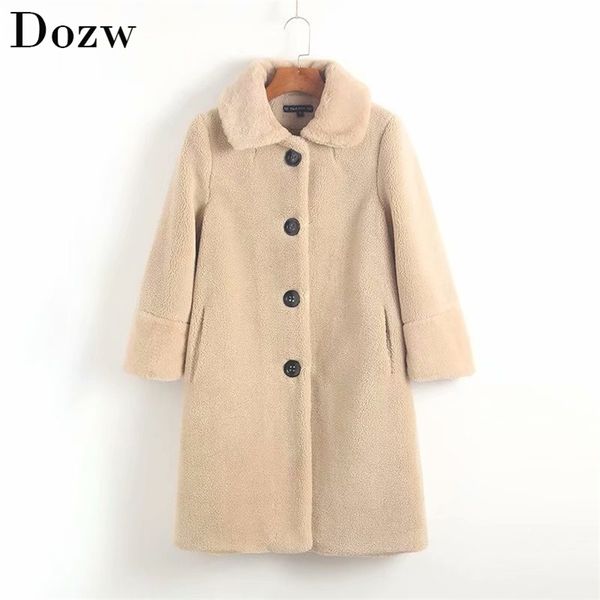 

women faux fur coat winter warm long teddy fashion parka lamb jacket female casual outwear 210515, Black