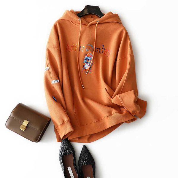 

fashion hoodies spring 2021 3d embroidery age reducing loose hooded sweater, Black