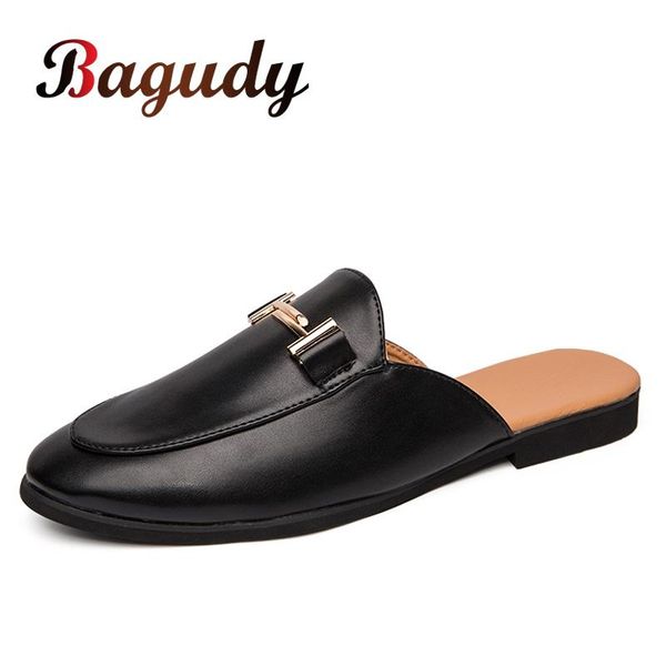 

slippers men designer black leather slipper shoes flats half loafer comfortable casual summer office sandals