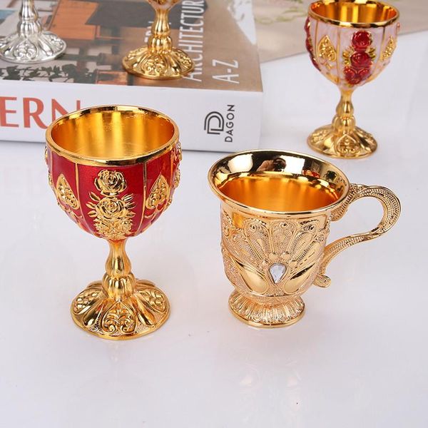 

european retro metal wine glass creative aluminum alloy beer mug high grade household coffee cup liquor goblet bar dinnerware cups & saucers