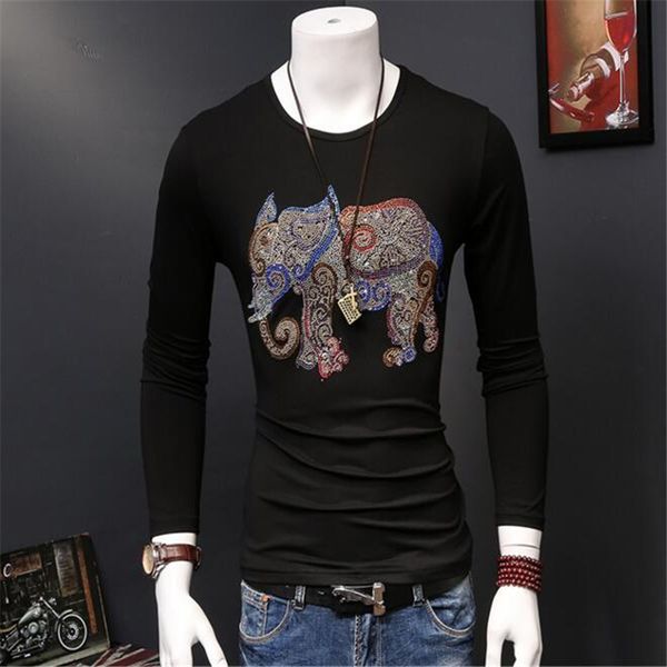 

t shirts men cotton diamonds design t shirt casual long sleeve, White;black