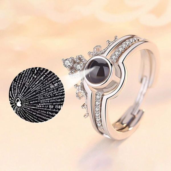 

rose gold&cute colour 100 languages i love you projection ring romantic memory wedding jewelry drop rings, Slivery;golden