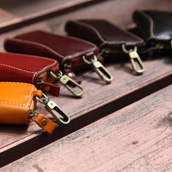 

key packet key case leather car 2021 hand made vegetable tanned for door, Red;blue