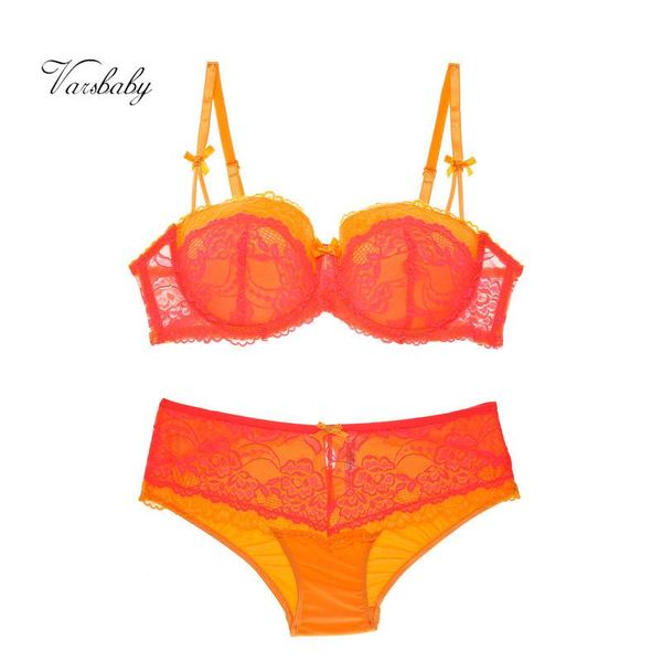 

bras sets varsbaby women's lace underwear large size gather lingerie underwire orange plus bra set, Red;black