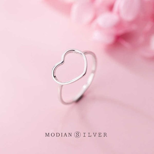 Minimalista Hollow Out Hearts Finger Ring para Mulheres Pure 925 Sterling Silver Silver Size Moda Fine Jewelry Bijoux 210707