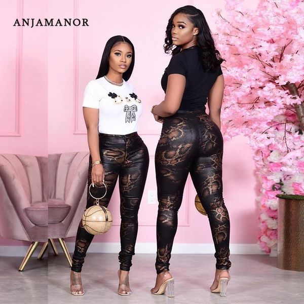 

women's pants & capris anjamanor black snake print ny pencil pants trendy bottoms for women 2021 club wear elastic waist tro, Black;white