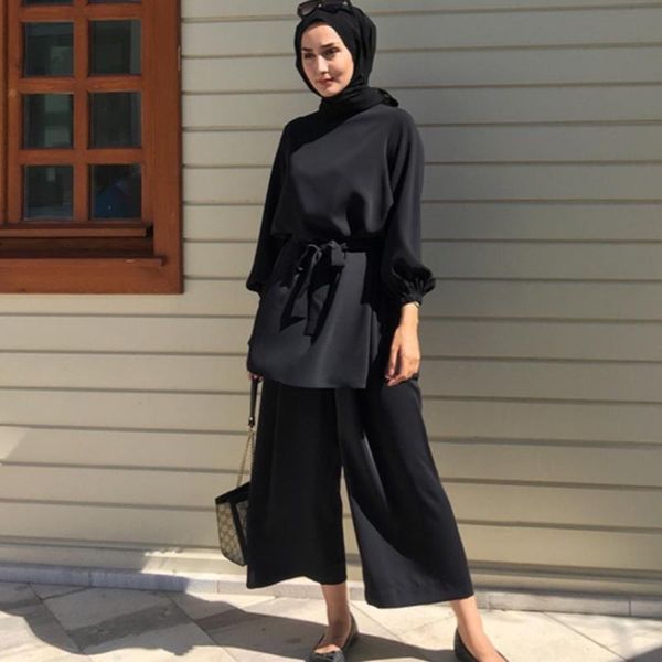 

ethnic clothing 2021 muslim women's fashion simple summer wide leg pants dress middle east dubai set, Red