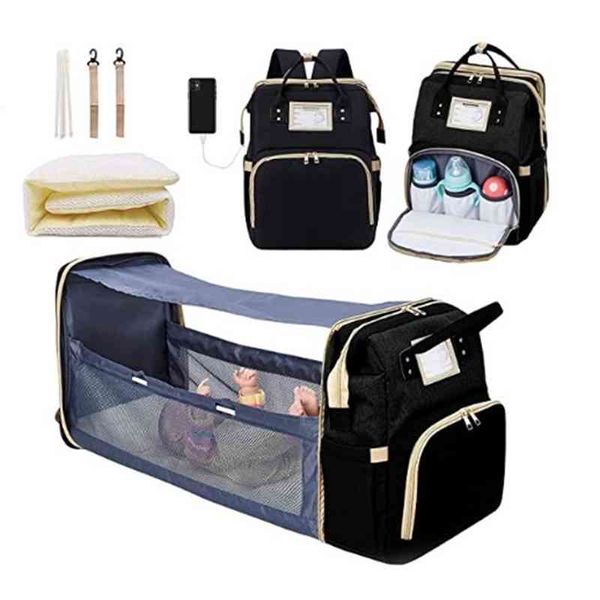 

mother baby bag portable folding crib mommy bag bed, Blue;pink