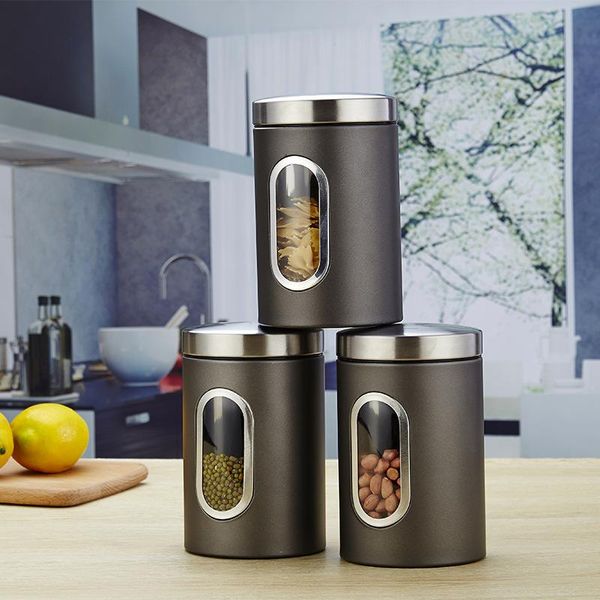 

storage bottles & jars 3pcs stainless steel kitchen sealed jar grains beans pantry organizer food containers dried boxes