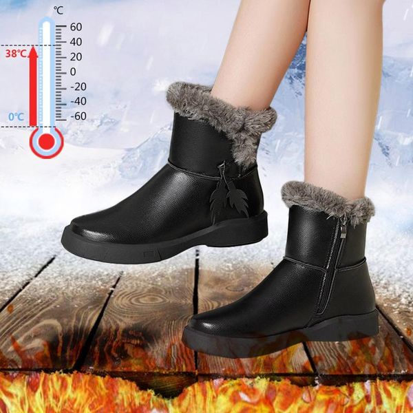 

boots women's sequins snow winter warm thick bottom plus velvet cotton shoes large size 15, Black