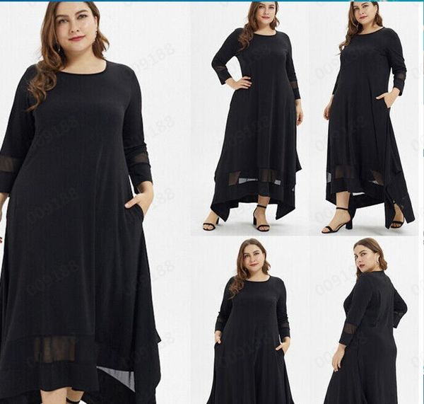 

Plus size Dresses Large 7 / 3 Sleeve Mesh Round Ne Stitched Slit Muslim, Black