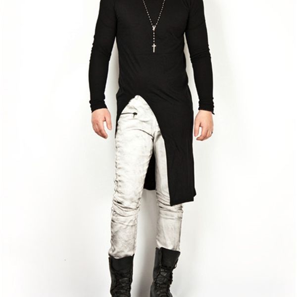 

designer split tshirts fashion sleeve hiphop mens casual street styles long t shirts, White;black
