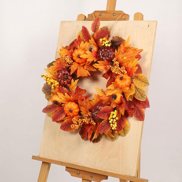 

45/55cm autumn theme door wreath artificial pumpkin berries pine cone maple manmade garland home decoration supplies decorative flowers & wr