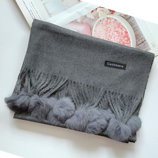 

scarves 200*70cm winter lady thick cashmere scarf fur pom shawl wrap pashmina women wool tassel hijab 2021, Blue;gray