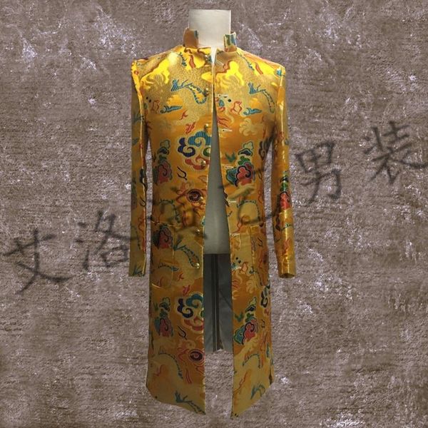 

men's suits & blazers s-5xl 2021 men clothing fashion slim studio chinese style long suit costume wedding dress plus size the host sing, White;black
