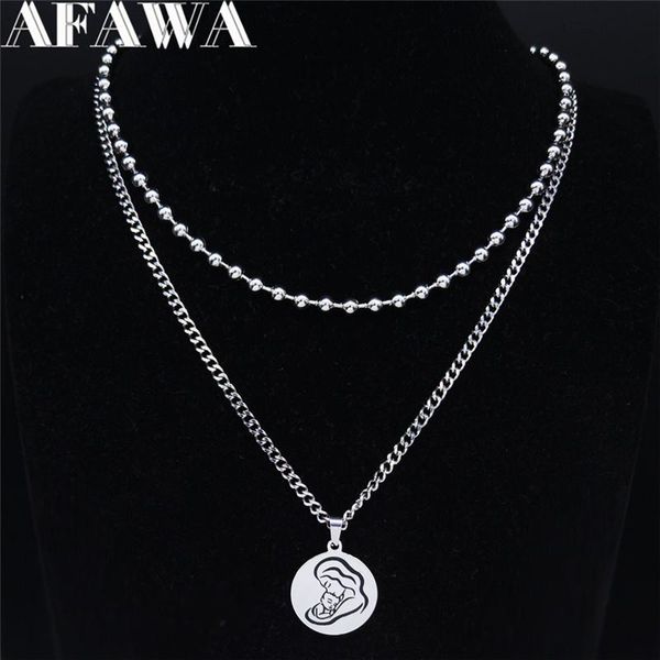 

pendant necklaces afawa 2pcs mama and baby stainless steel layered women silver color fashion necklace jewelry colgante n3758s01