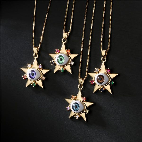 

pendant necklaces big evil eye necklace gold plated choker five pointed star retro classic for woman girl jewelry summer party dressing, Silver