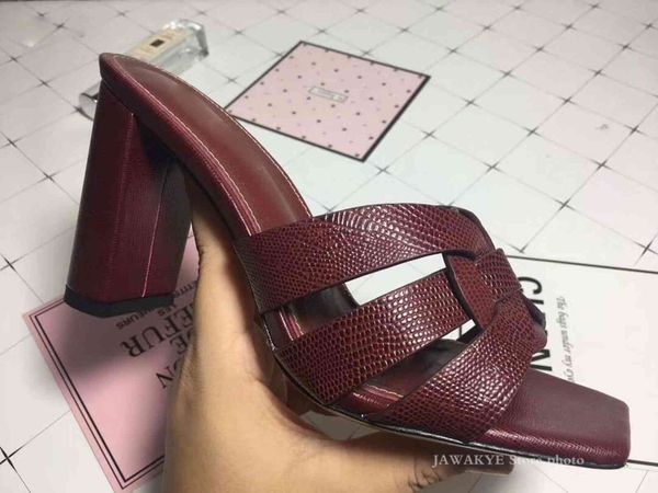 

slippers 9cm high heel slides chunky designer sandals women summer grid leather shoes women plus size beach vy1n, Black