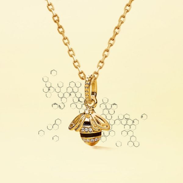 

s925 silver plated 18k gold cute bee women's necklace pendant clavicle chain, Black