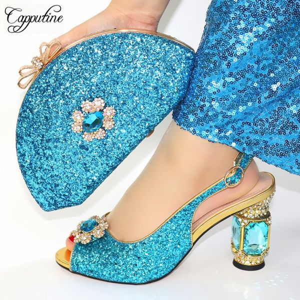 

dress shoes african design bling decoration high heels and bag summer ladies's party set for christmas, Black