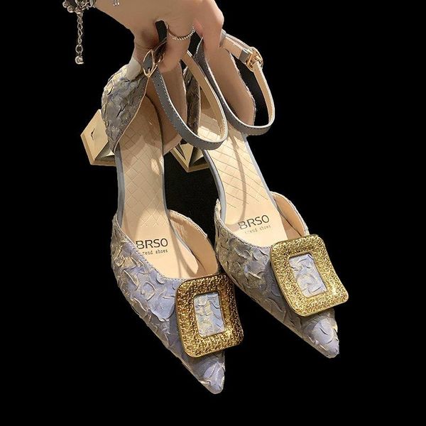 

sandals buckle strap block heels clear shoes all-match 2021 summer shallow mouth suit female beige chunky stiletto fashion comfo, Black