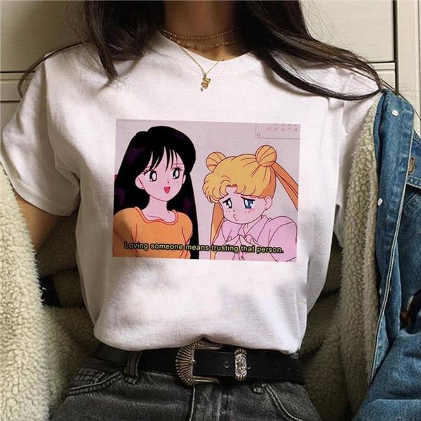 

aesthetic grunge funny printing short womens t shirts sleeved harajuku graphic ulzzang 90s fashion tee, White