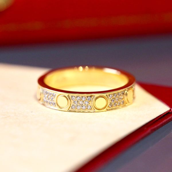 

designer stainless steel band rings diamond heart ring fashion jewelry men's wedding promise ring women's gifts with pochette bijo, Golden;silver