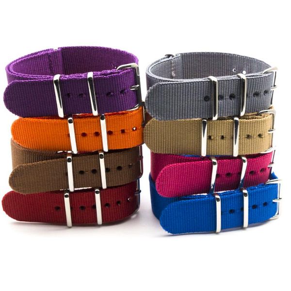 

watch bands solid color wristband nylon watchband for nato band 18mm 20mm 22mm 24mm replacement strap fashion men women, Black;brown
