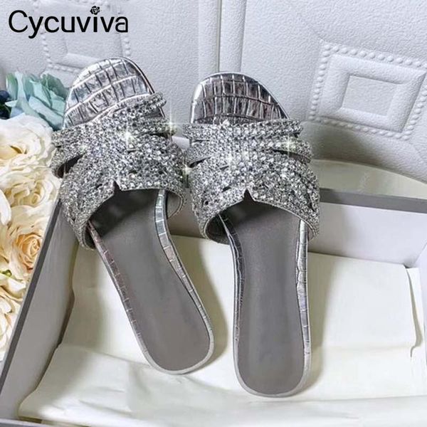 

slippers flip flops summer flats rhinestone women silver crystal shoes ladies gold green flat sandals mules runway beach sh, Black
