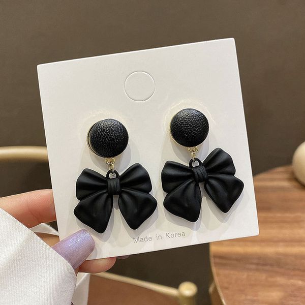 Новый Корейский Kawaii Black Bowknot Drop Charm Серьги Симпатичные Круглые Изящные Серьги Мода Ювелирные Изделия 2021 Бркос Оптовая