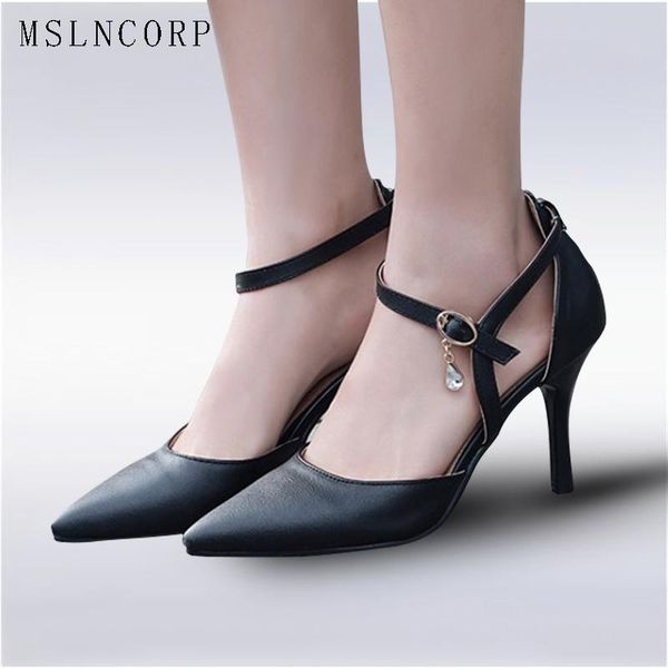 

plus size 34-43 wedding shoes thin high heels summer black women sandals pointed toe solid shallow party ladies pumps shoe