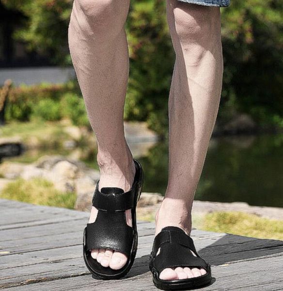 

large size slippers men's summer beach shoes fashion casual outdoor sandals, Black