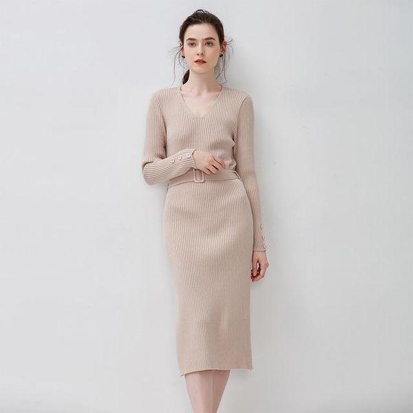 

casual dresses sweater dress women spring autumn winter long sleeve knitted female v neck elegant lady slim bodycon party vestidos, Black;gray