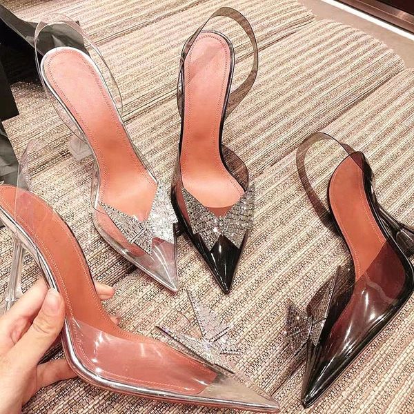 

dress shoes star style crystal butterfly transparent women pumps jelly office lady summer slingbacks high heels wedding bridal, Black