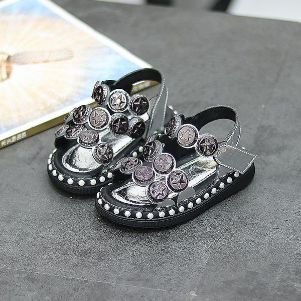 

fashion girls beach sandal for children's solid sandals summer kids princess party shoes casual rhinestone, Black;red