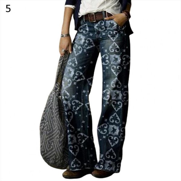 

plus size autumn winter jeans women short fashion high waist floral print wide leg denim pants, White;black