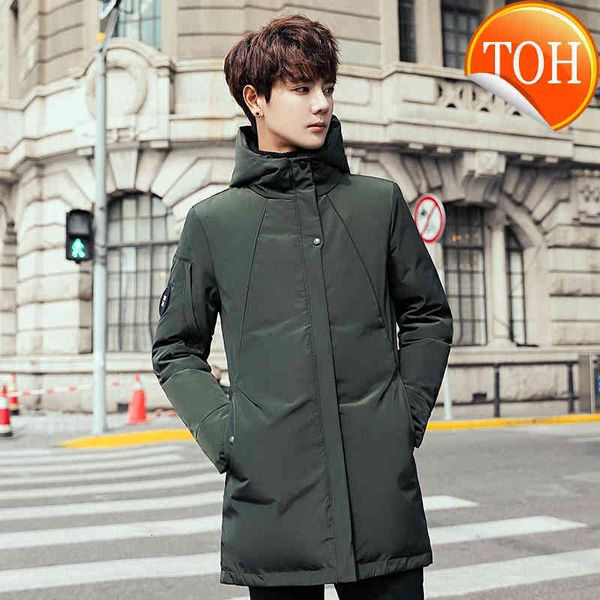 

men's winter duck down jackets business long thick coat men solid parka fashion overcoat outerwear warm male jk-816, Black