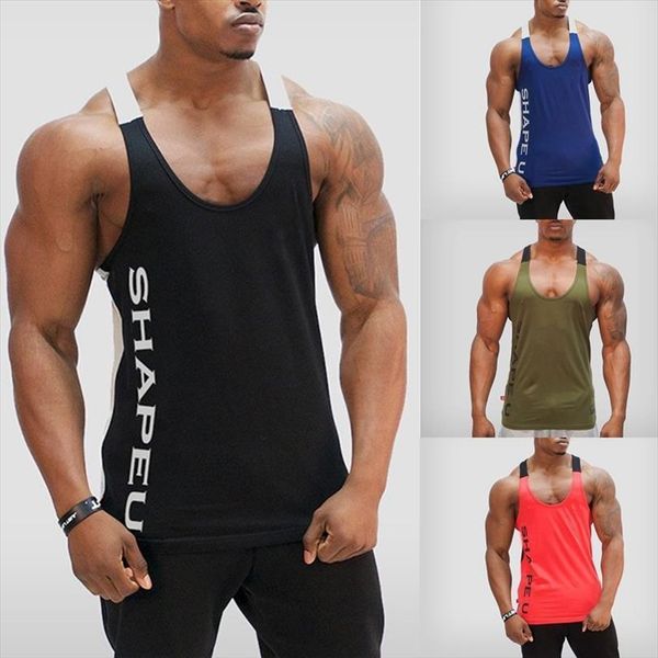 

tank men casual letter print stitching vest 4 colors cotton o neck size  xxl, White;black