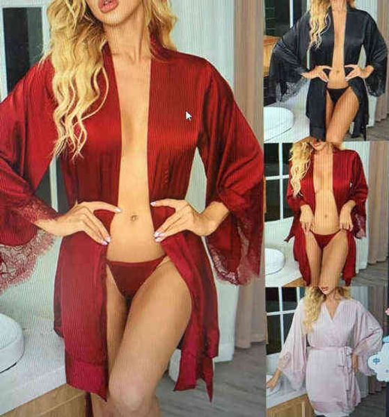 Torbalı İmitasyon İpek Kadın Seksi Derin V Gevşek Eğlenceli Pijama 211203