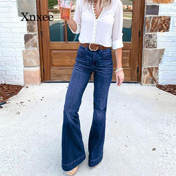 

women's jeans 2021 spring women flare bell bottoms ladies stretching fashion wide leg denim trousers, Blue