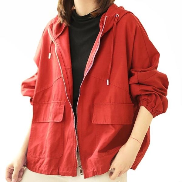 

women's jackets limindspcxqq autumn 2021 zippers jacket women pocket casual coat loose hooded clothing ladies vintage harajuku stretwea, Black;brown