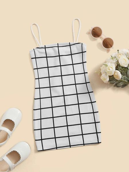 

toddler girls grid pattern cami dress she, Red;yellow